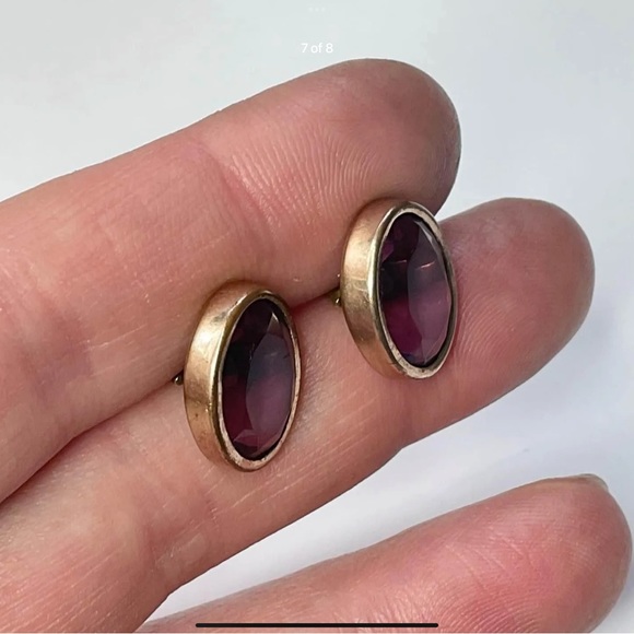Antique Gold Filled Amethyst Glass Gents Cufflinks - Picture 7 of 8